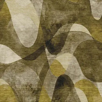 3' X 5' Coffee Gold And Ivory Abstract Washable Area Rug With UV Protection