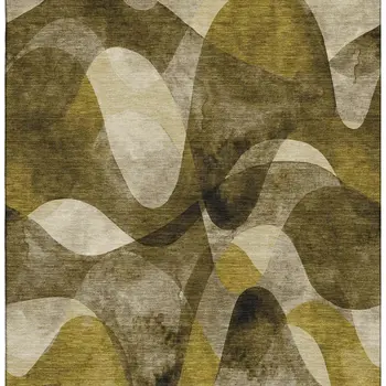 3' X 5' Coffee Gold And Ivory Abstract Washable Area Rug With UV Protection