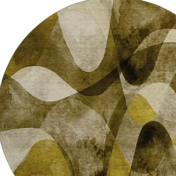 8' Coffee Gold And Ivory Abstract Washable Round Rug With UV Protection