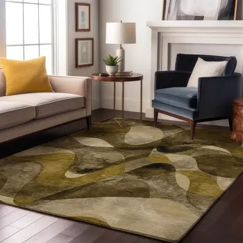 10' X 14' Coffee Gold And Ivory Abstract Washable Area Rug With UV Protection