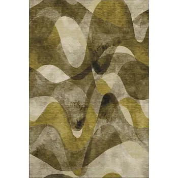 10' X 14' Coffee Gold And Ivory Abstract Washable Area Rug With UV Protection