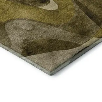 10' X 14' Coffee Gold And Ivory Abstract Washable Area Rug With UV Protection