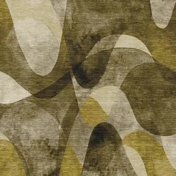 10' X 14' Coffee Gold And Ivory Abstract Washable Area Rug With UV Protection