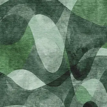 5' X 8' Fern Green Gray And Ivory Abstract Washable Area Rug With UV Protection