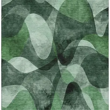 5' X 8' Fern Green Gray And Ivory Abstract Washable Area Rug With UV Protection