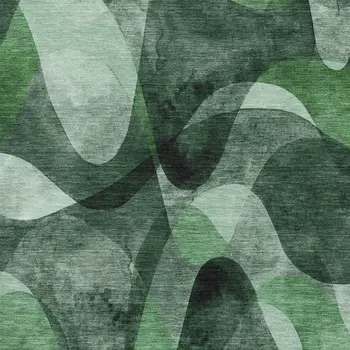 9' X 12' Fern Green Gray And Ivory Abstract Washable Area Rug With UV Protection