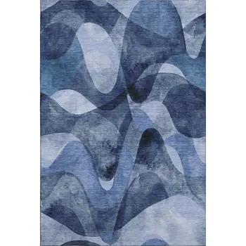 8' X 10' Navy Blue And Ivory Abstract Washable Area Rug With UV Protection
