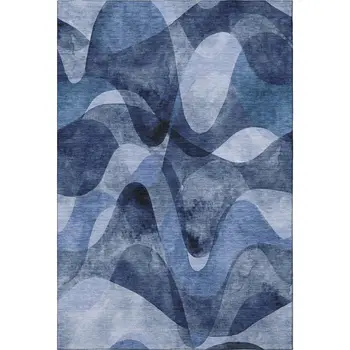 8' X 10' Navy Blue And Ivory Abstract Washable Area Rug With UV Protection