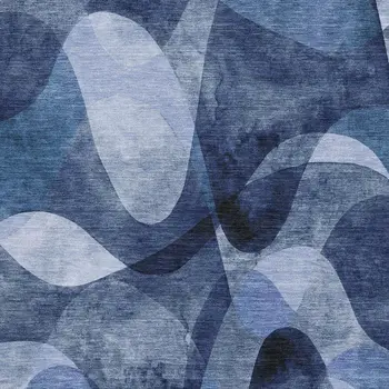10' X 14' Navy Blue And Ivory Abstract Washable Area Rug With UV Protection