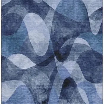 10' X 14' Navy Blue And Ivory Abstract Washable Area Rug With UV Protection