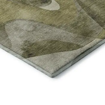 3' X 5' Olive Green Gray And Ivory Abstract Washable Area Rug With UV Protection