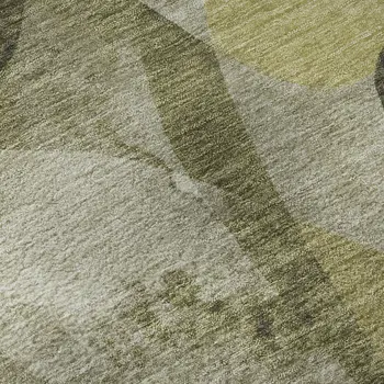 3' X 5' Olive Green Gray And Ivory Abstract Washable Area Rug With UV Protection