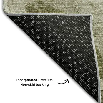 5' X 8' Olive Green Gray And Ivory Abstract Washable Area Rug With UV Protection