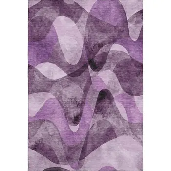 10' X 14' Purple And Ivory Abstract Washable Area Rug With UV Protection