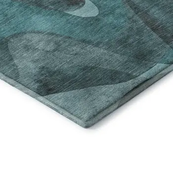 3' X 5' Teal And Ivory Abstract Washable Area Rug With UV Protection