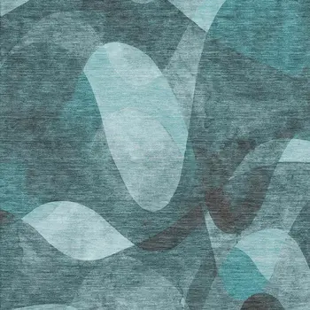 3' X 5' Teal And Ivory Abstract Washable Area Rug With UV Protection