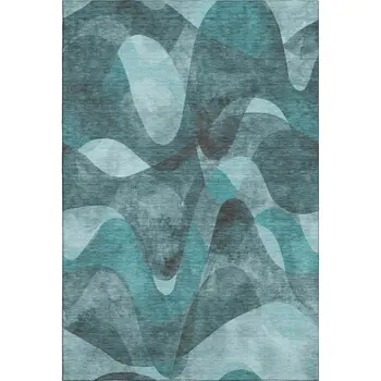 5' X 8' Teal And Ivory Abstract Washable Area Rug With UV Protection