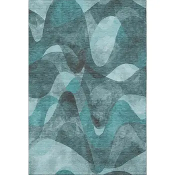 8' X 10' Teal And Ivory Abstract Washable Area Rug With UV Protection