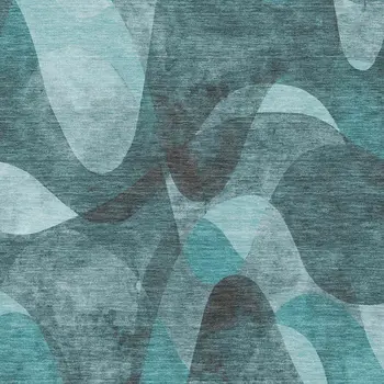 10' X 14' Teal And Ivory Abstract Washable Area Rug With UV Protection