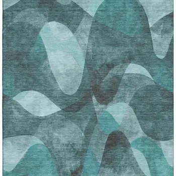 10' X 14' Teal And Ivory Abstract Washable Area Rug With UV Protection