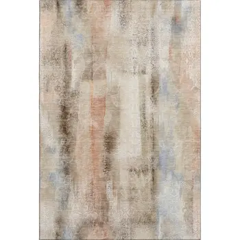 3' X 5' Beige Blue And Ivory Abstract Washable Area Rug With UV Protection