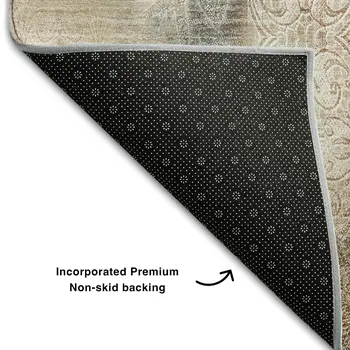 5' X 8' Beige Blue And Ivory Abstract Washable Area Rug With UV Protection
