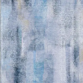5' X 8' Blue And Ivory Abstract Washable Area Rug With UV Protection