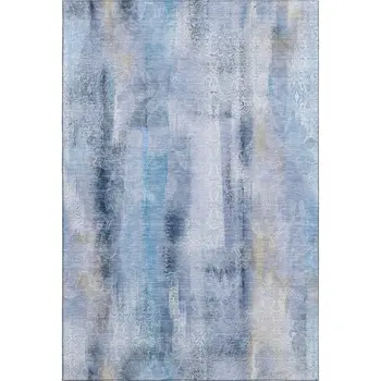 8' X 10' Blue And Ivory Abstract Washable Area Rug With UV Protection