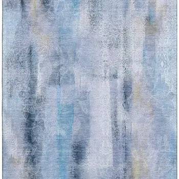 8' X 10' Blue And Ivory Abstract Washable Area Rug With UV Protection