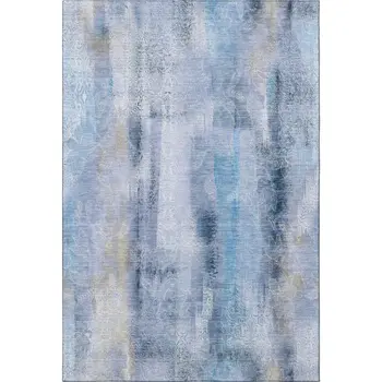 8' X 10' Blue And Ivory Abstract Washable Area Rug With UV Protection