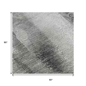 5' X 8' Gray And Ivory Abstract Washable Area Rug With UV Protection