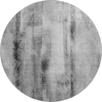 8' Gray And Ivory Abstract Washable Round Rug With UV Protection