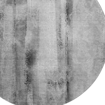 8' Gray And Ivory Abstract Washable Round Rug With UV Protection