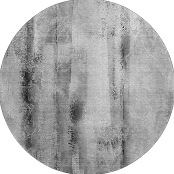 8' Gray And Ivory Abstract Washable Round Rug With UV Protection