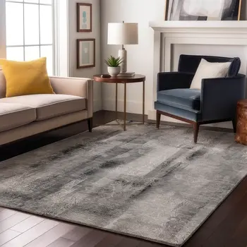 9' X 12' Gray And Ivory Abstract Washable Area Rug With UV Protection