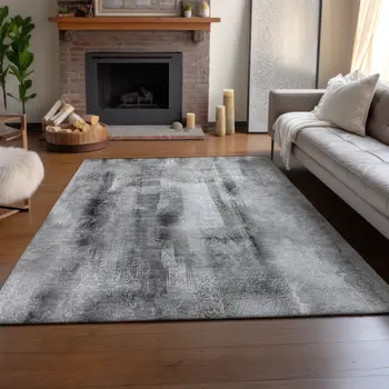 9' X 12' Gray And Ivory Abstract Washable Area Rug With UV Protection