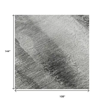9' X 12' Gray And Ivory Abstract Washable Area Rug With UV Protection