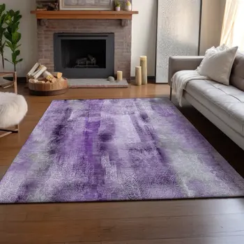 3' X 5' Purple And Ivory Abstract Washable Area Rug With UV Protection