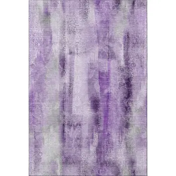 3' X 5' Purple And Ivory Abstract Washable Area Rug With UV Protection