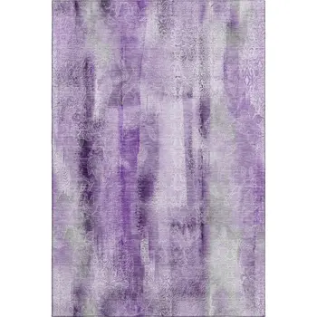8' X 10' Purple And Ivory Abstract Washable Area Rug With UV Protection
