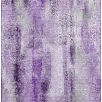 9' X 12' Purple And Ivory Abstract Washable Area Rug With UV Protection