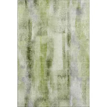 3' X 5' Sage And Ivory Abstract Washable Area Rug With UV Protection