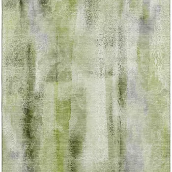 5' X 8' Sage And Ivory Abstract Washable Area Rug With UV Protection