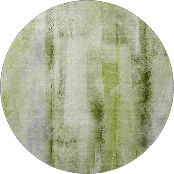 8' Sage And Ivory Abstract Washable Round Rug With UV Protection