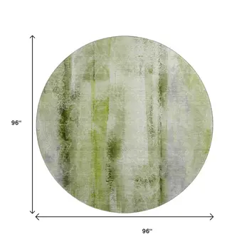 8' Sage And Ivory Abstract Washable Round Rug With UV Protection