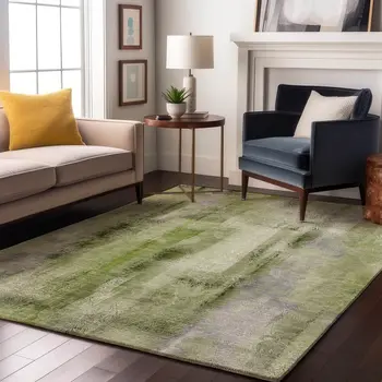 8' X 10' Sage And Ivory Abstract Washable Area Rug With UV Protection