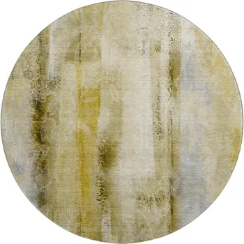 8' Taupe And Ivory Abstract Washable Round Rug With UV Protection