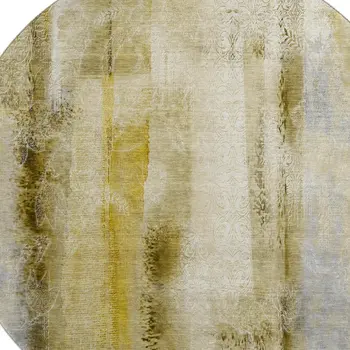 8' Taupe And Ivory Abstract Washable Round Rug With UV Protection