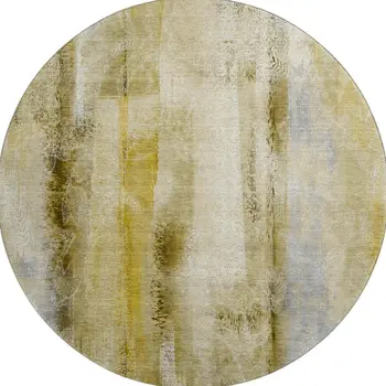8' Taupe And Ivory Abstract Washable Round Rug With UV Protection