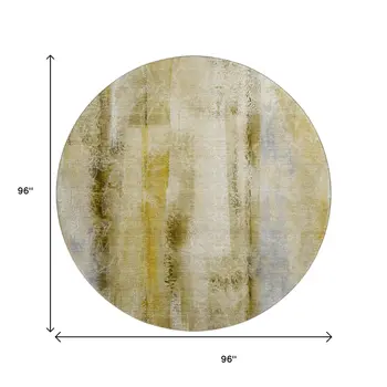 8' Taupe And Ivory Abstract Washable Round Rug With UV Protection